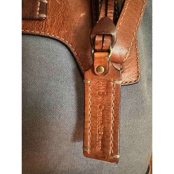 Crate and Barrel x FRYE Blue-Grey Canvas brown leather Backpack org $228.00 - Picture 7 of 16